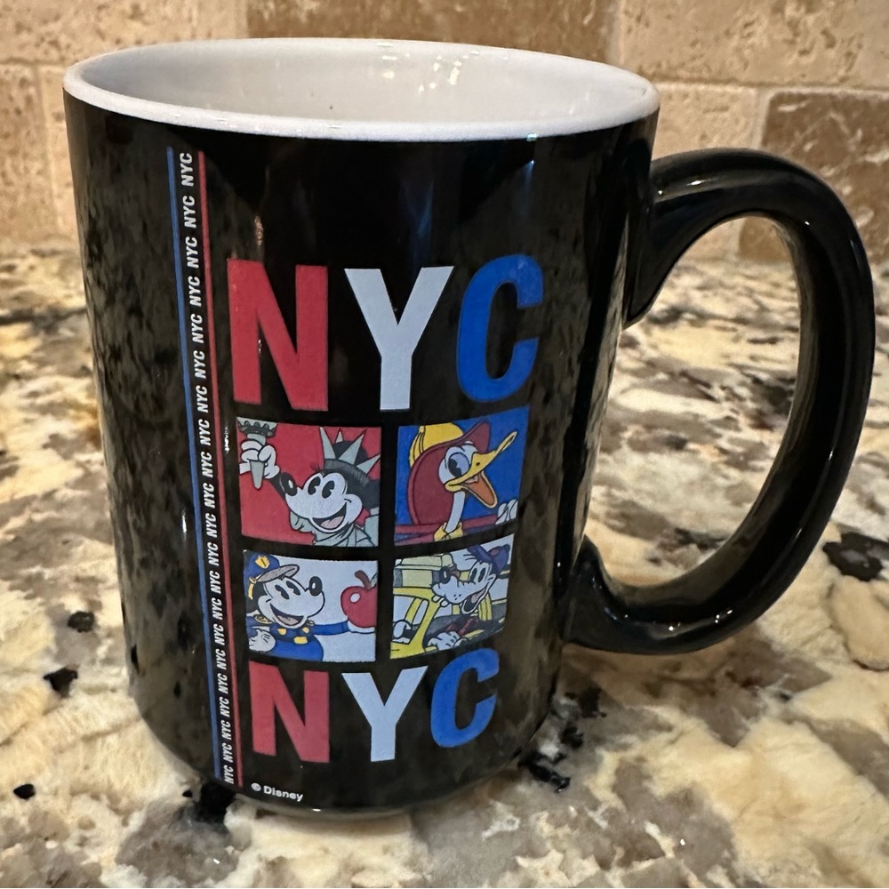 NYC tall black Disney coffee tea mug cup
